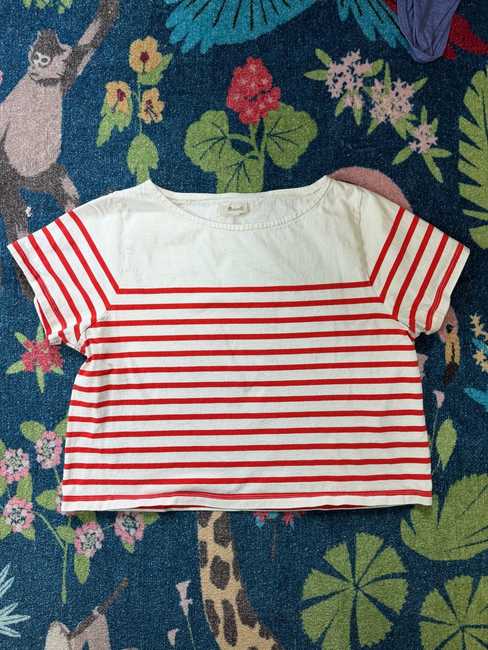 Madewell White Tee with Red Stripes - Short Sleeve